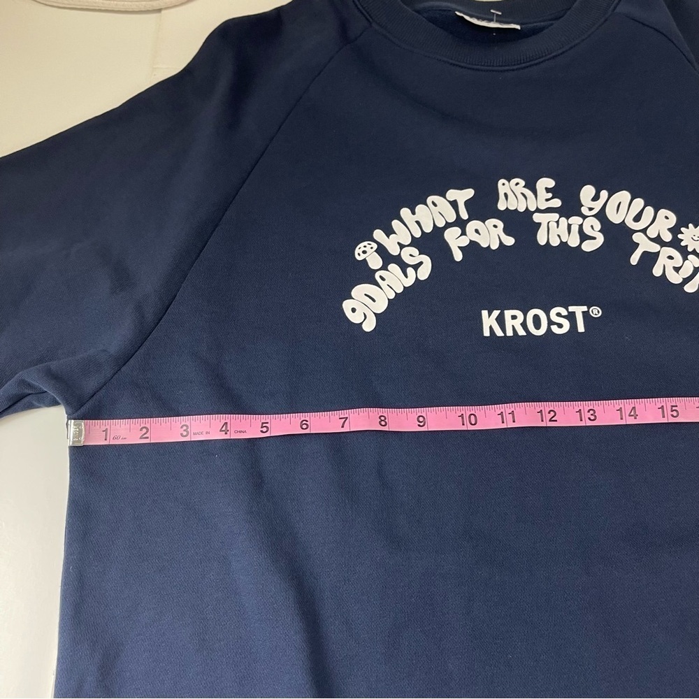 NEW Krost Crewneck Sweatshirt Mens Large Navy Blue Goals for this Trip NWOT - Picture 8 of 11